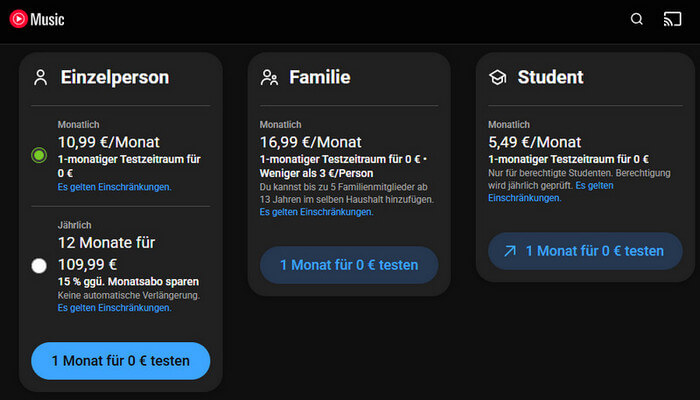 YouTube Music Premium Abo
