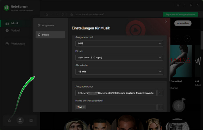 MP3-Ausgabeformat auswählen