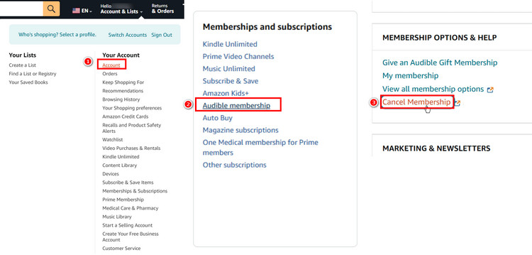 Cancel Audible through Amazon