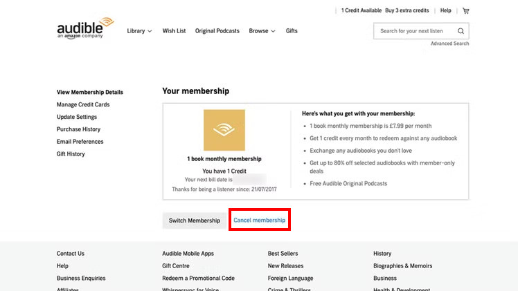 Cancel Subscription via Audible Website
