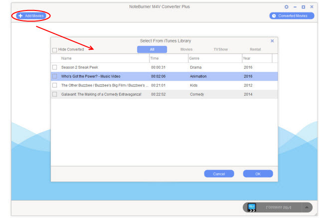 add movies to noteburner
