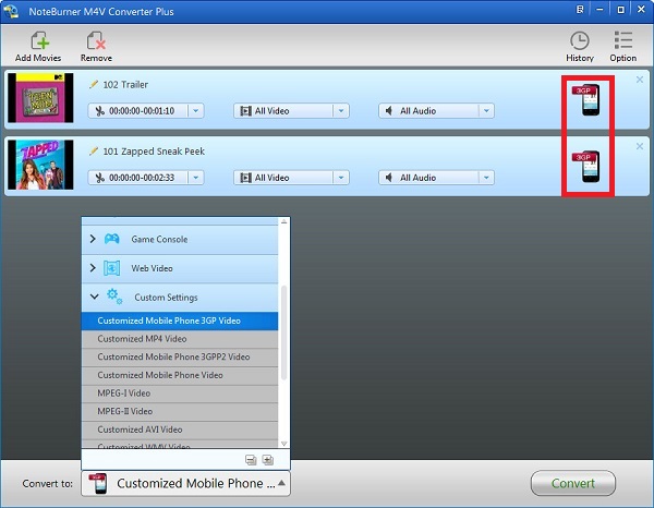 choose 3gp format