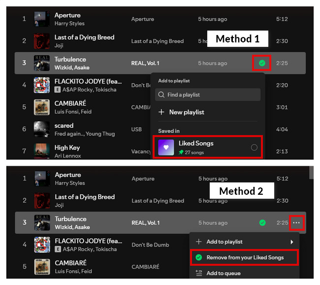 unlike a song on desktop