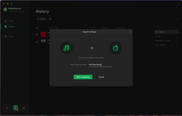 export youtube music to music