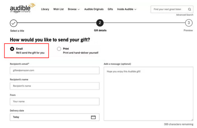 gift an audible book via email
