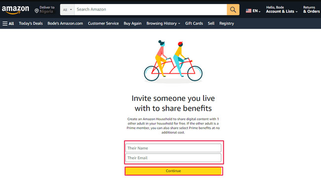 invite family to amazon household account