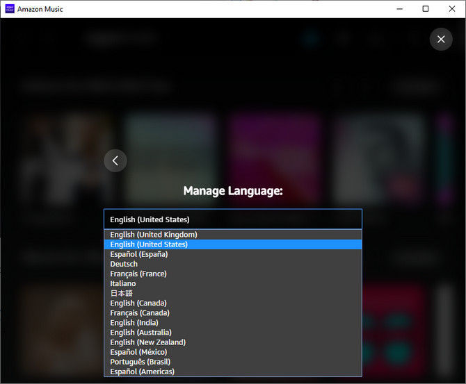 Choose Language in Amazon Music App
