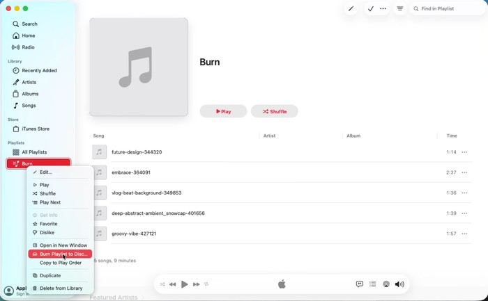 burn music on mac