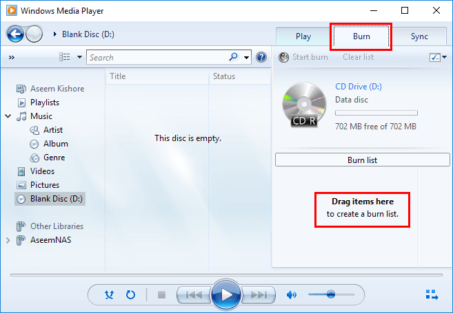 windows media player to cd