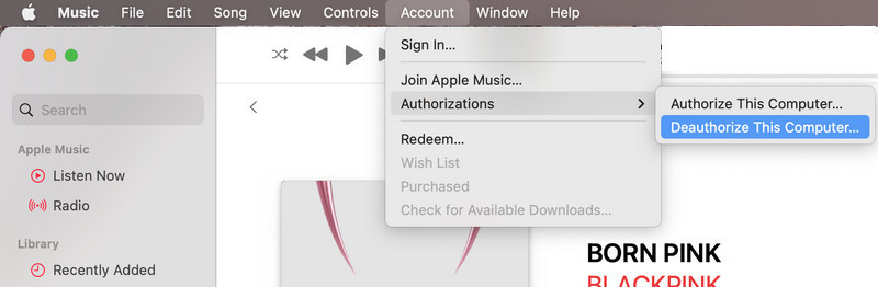deauthorize mac with apple music