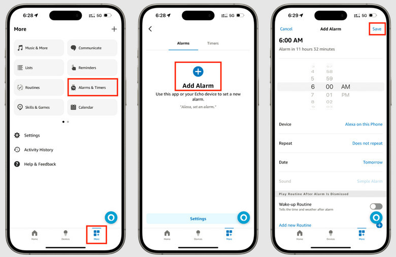 Add Amazon Alarm in Alexa App