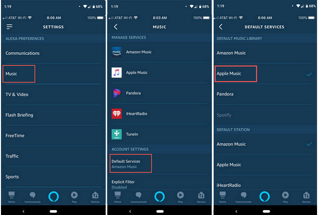 how to set apple music as default on alexa