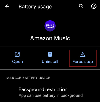 force stop Amzon Music on Android