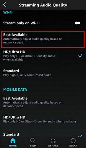 change Amazon audio quality on mobile