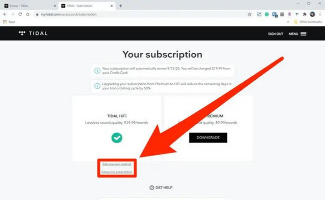 cancel tidal subscription on web