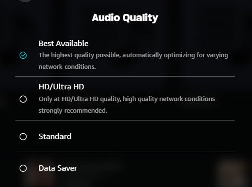 change Amazon audio quality on pc