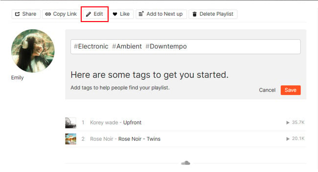 Edit SoundCloud playlist to album