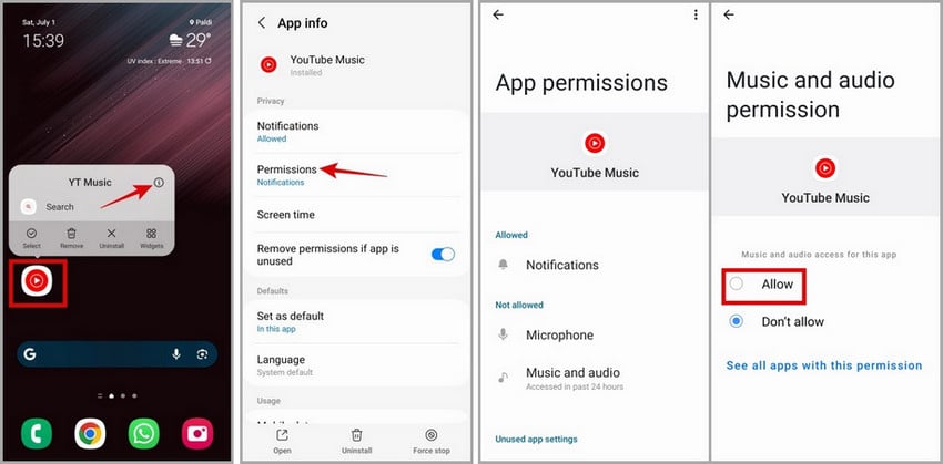 Enable App Permissions for youtube music