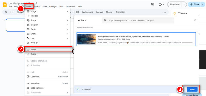 insert youtube music video to google slides