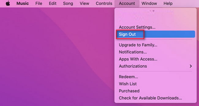 log out of Apple Music on Mac