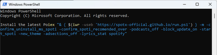 paste SpotX command to PowerShell