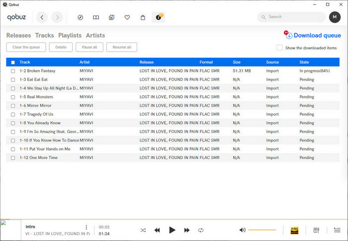  Qobuz music download queue