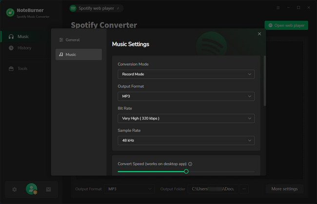 noteburner setting window