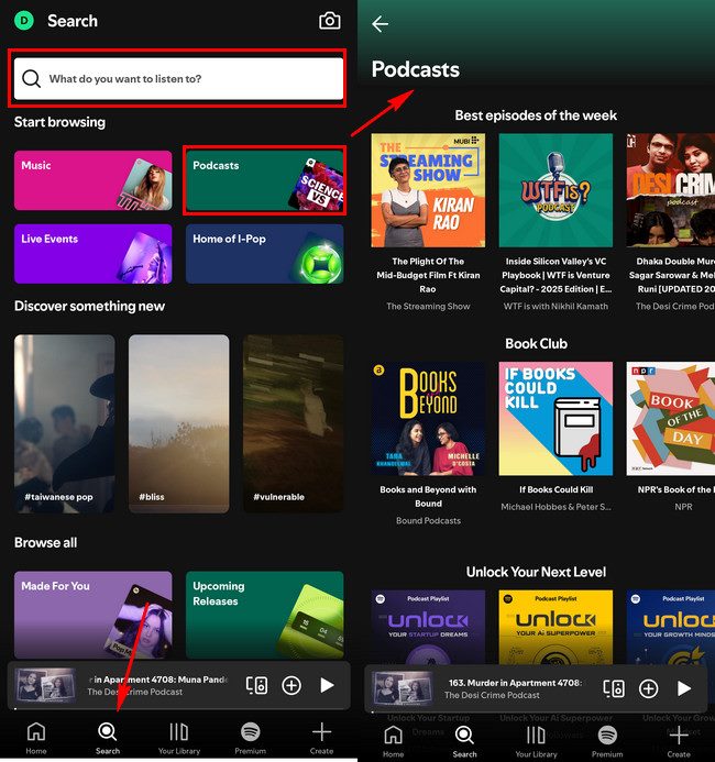 Search Video Podcast on the Phone