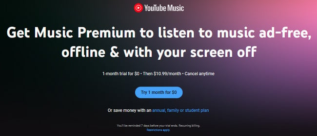 YouTube Music 1-month trial for free