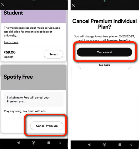 cancel spotify premium on android iphone