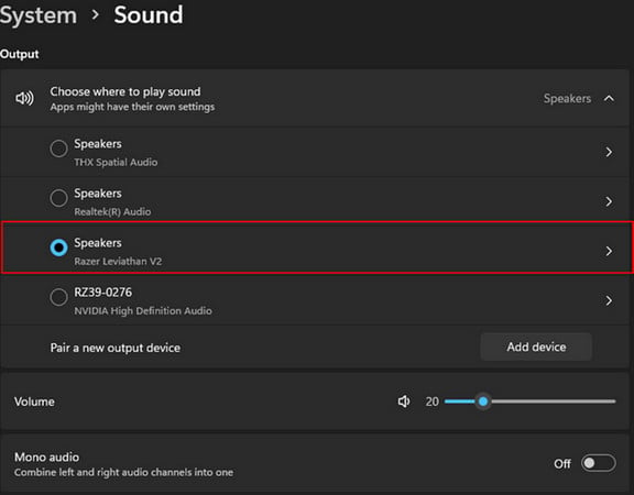 Choose Correct Output Speaker for spotify