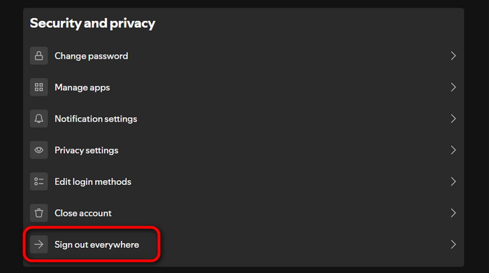 Log Out Spotify EveryWhere  on Spotify Account Page