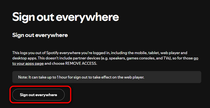 Log Out Spotify EveryWhere  on Spotify Account Page