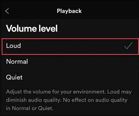 select spotify volume level as loud