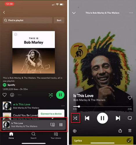 turn off spotify shuffle on android iphone