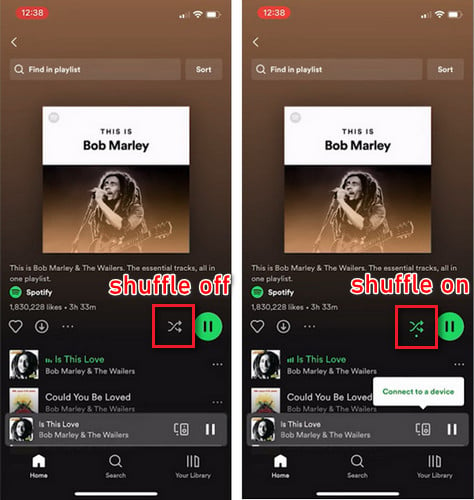turn off spotify shuffle mode on mobile