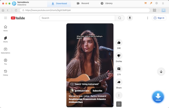 search youtube shorts on samemovie