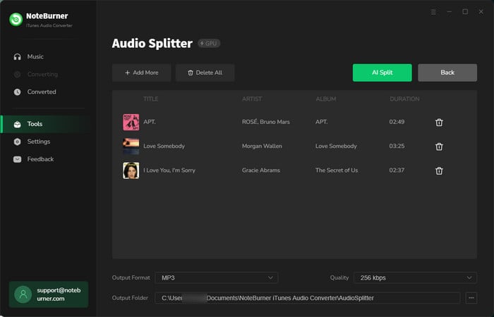 noteburner audio spliitter