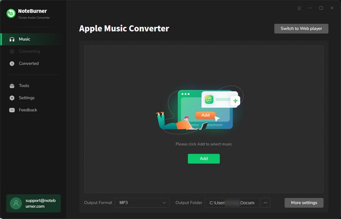 NoteBurner iTunes Audio Converter Interface