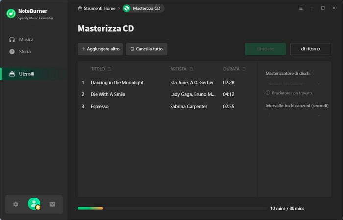 masterizzare spotify su cd con noteburner