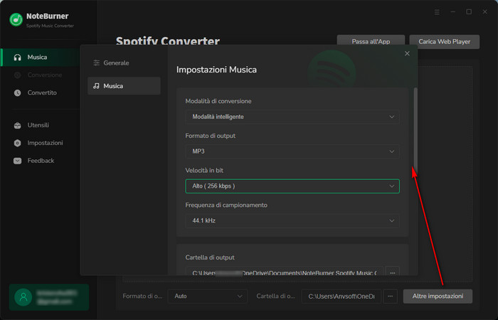 scegliere formato di output