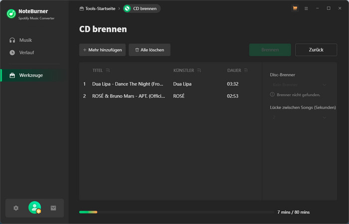 Spotify op cd branden via NoteBurner