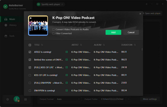 add spotify video podcast