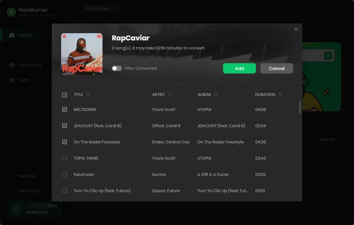 add Spotify album to NoteBurner