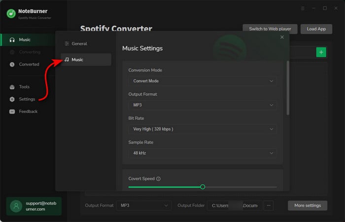 choose output settings