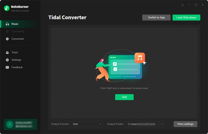 main interface of noteburner tidal music converter