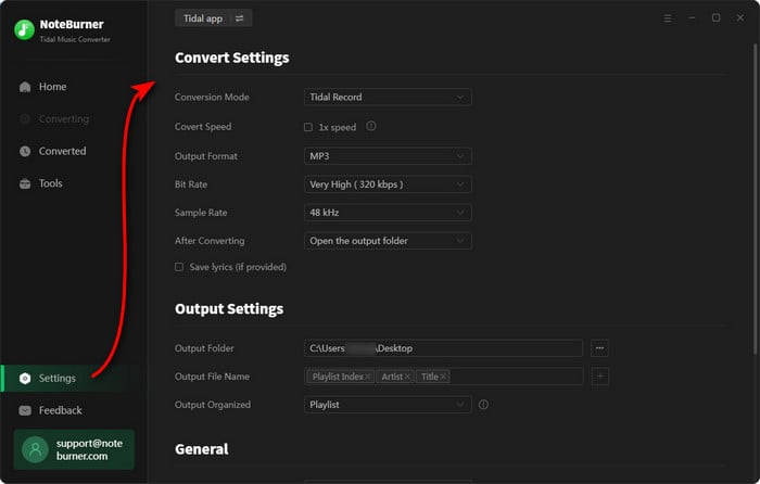 choose output setting for tidal songs