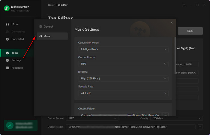 Settings for NoteBurner Tidal Music Downloader