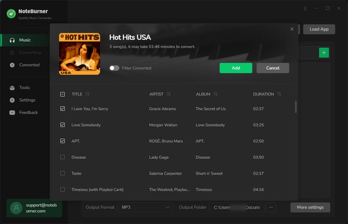 add Spotify songs to NoteBurner